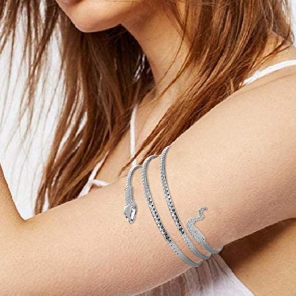 Upper or Lower Silver Serpent Snake Arm Cuff - Picture 2 of 4